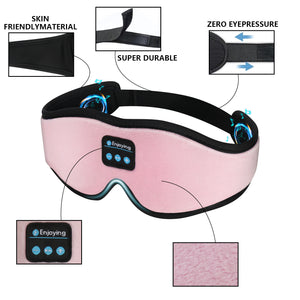 Daevana Wireless Bluetooth Sleep Mask - 3D Memory Foam Eye Mask with Stereo Sound, Long Battery Life & Light-Blocking Design (Black/Pink)