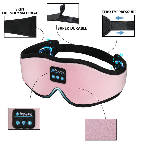 Daevana Wireless Bluetooth Sleep Mask - 3D Memory Foam Eye Mask with Stereo Sound, Long Battery Life & Light-Blocking Design (Black/Pink)