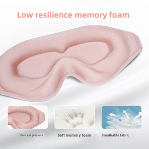 3D Contoured Memory Foam Sleep Mask – 100% Light Blocking Eye Mask with Adjustable Strap for Restful Sleep, Travel & Relaxation