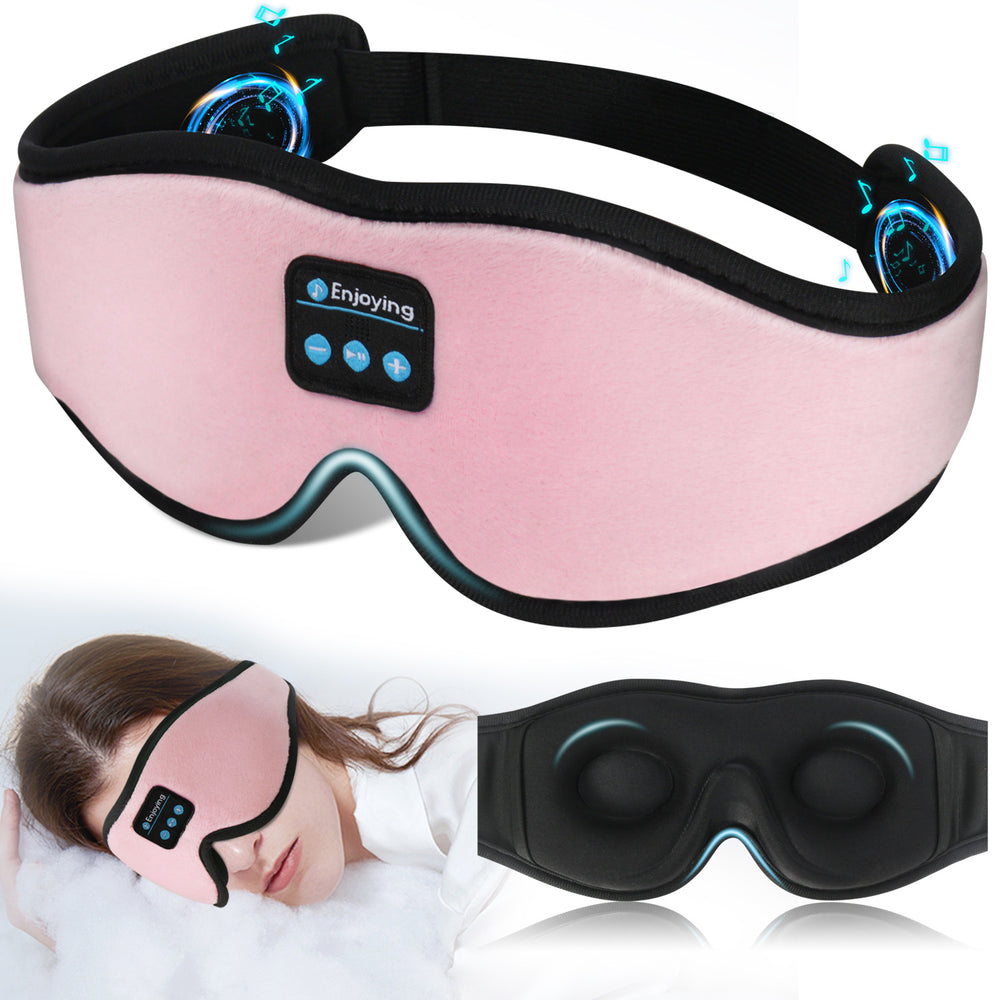 Daevana Wireless Bluetooth Sleep Mask - 3D Memory Foam Eye Mask with Stereo Sound, Long Battery Life & Light-Blocking Design (Black/Pink)