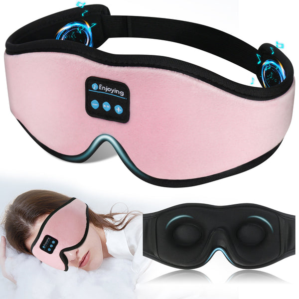 Daevana Wireless Bluetooth Sleep Mask - 3D Memory Foam Eye Mask with Stereo Sound, Long Battery Life & Light-Blocking Design (Black/Pink)