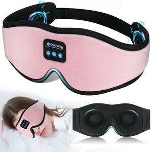 Daevana Wireless Bluetooth Sleep Mask - 3D Memory Foam Eye Mask with Stereo Sound, Long Battery Life & Light-Blocking Design (Black/Pink)