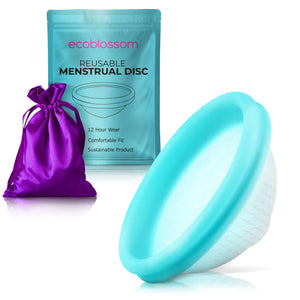 Ecoblossom Reusable Menstrual Disc – Soft, Flexible Medical-Grade Silicone Period Disc with Storage Case (Large Cyan)